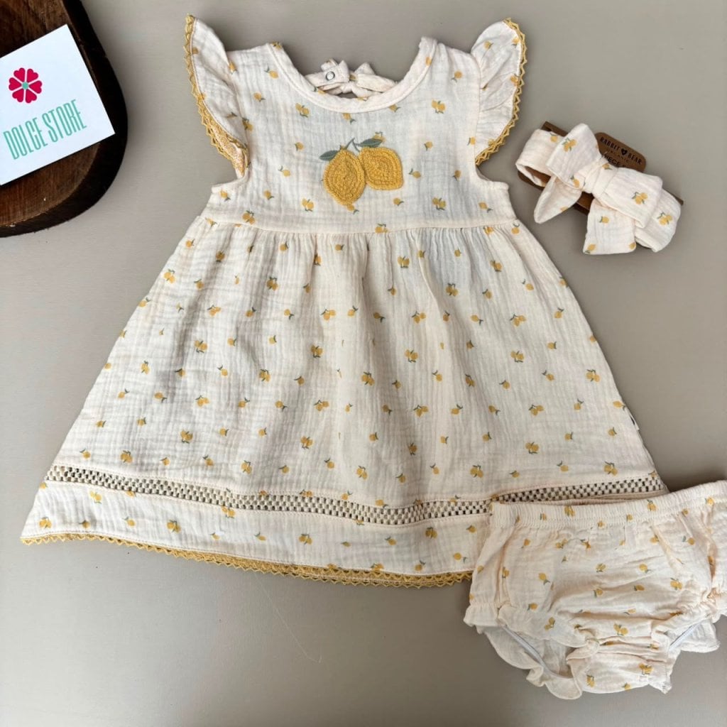 vestido limão +  tapa fralda + laço 