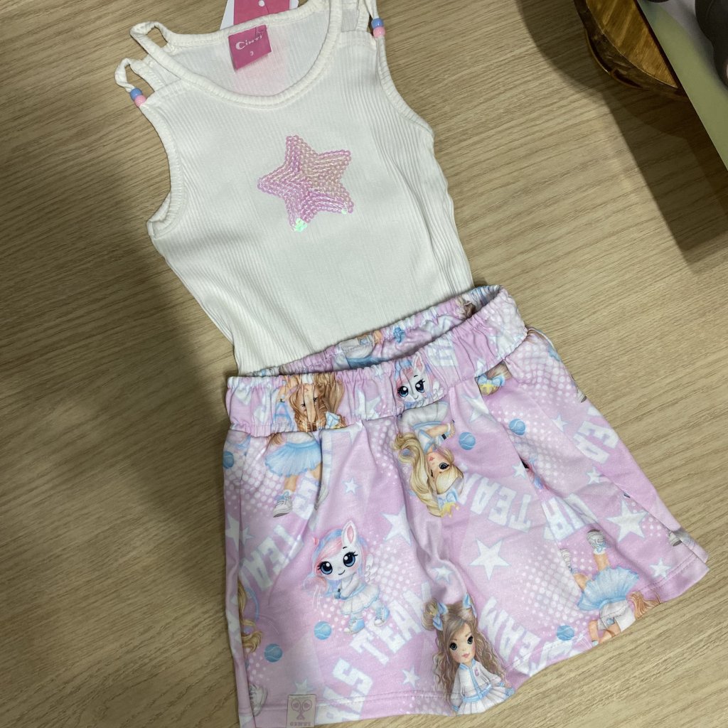 Conjunto blusa + shorts saia - CINTI