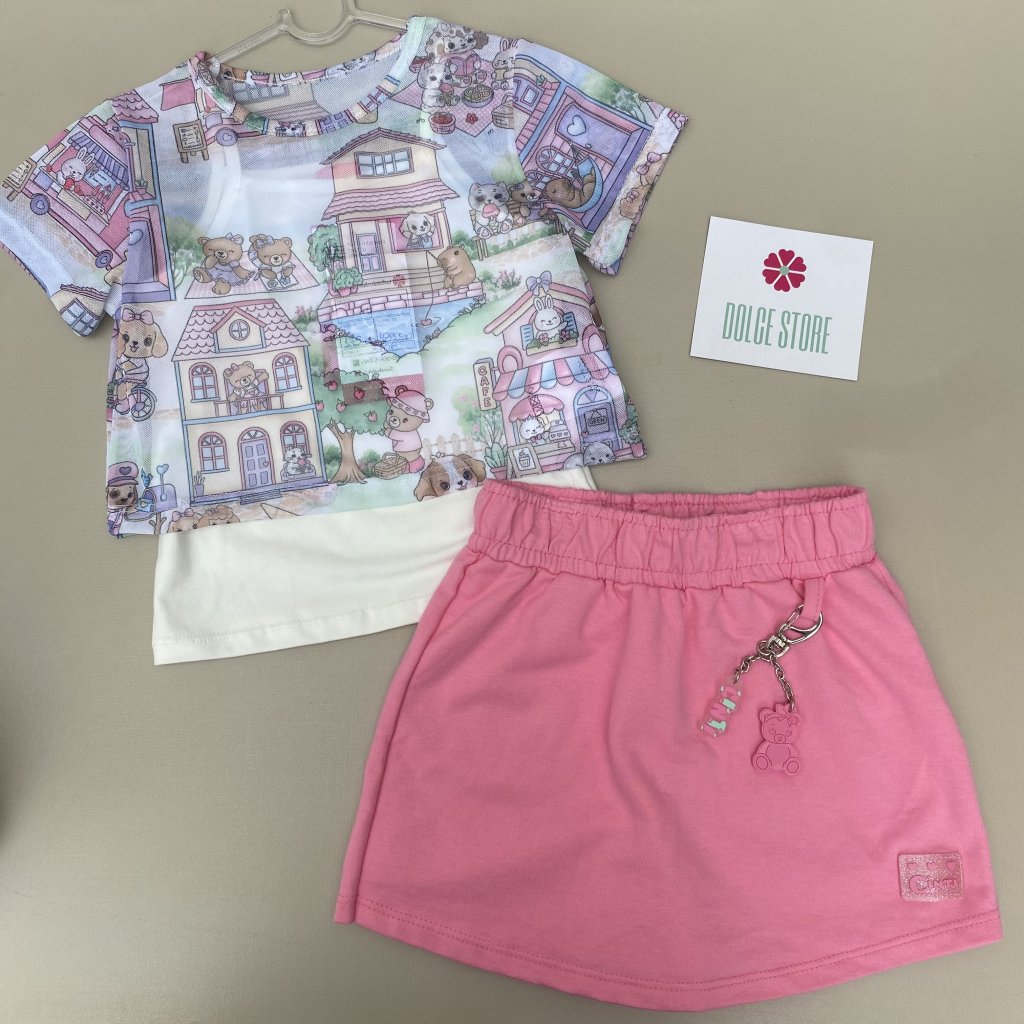 Conjunto blusa sobreposição e shorts saia CINTI