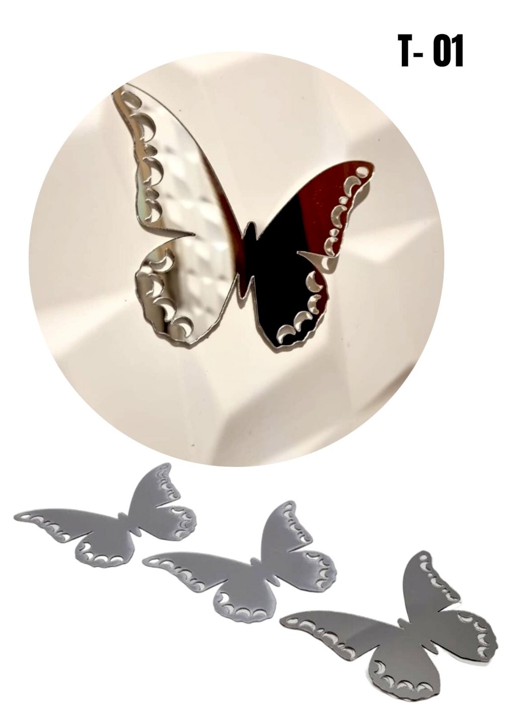 ENFEITE BORBOLETA ESPELHADO 11CM 3 PEÇAS PRATA