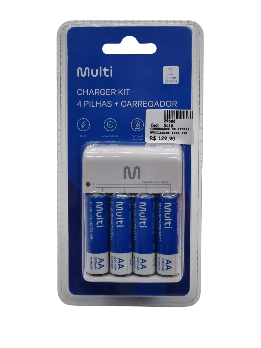 CARREGADOR DE PILHAS MULTILASER 4XAA 12H REF: CB054