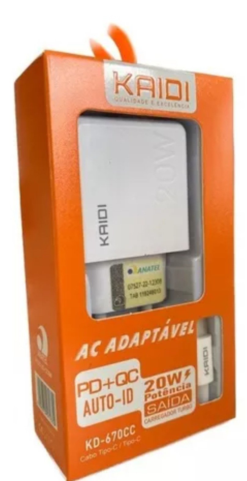 CARREGADOR PARA CELULAR TIPO C 20W USB REF: KD-670CC