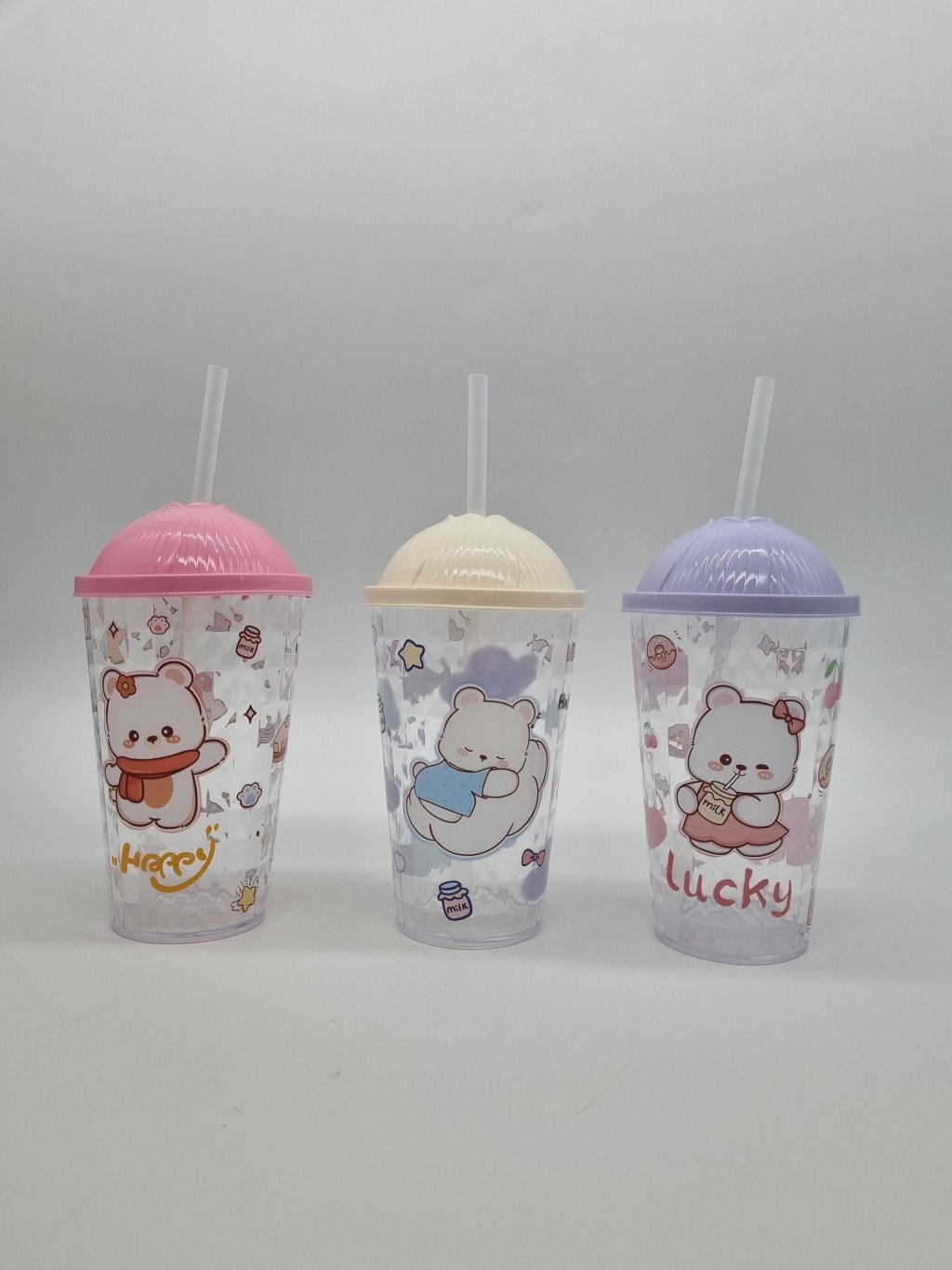 COPO COM CANUDO DE PLASTICO 3 PCS INFANTIL REF: LH432