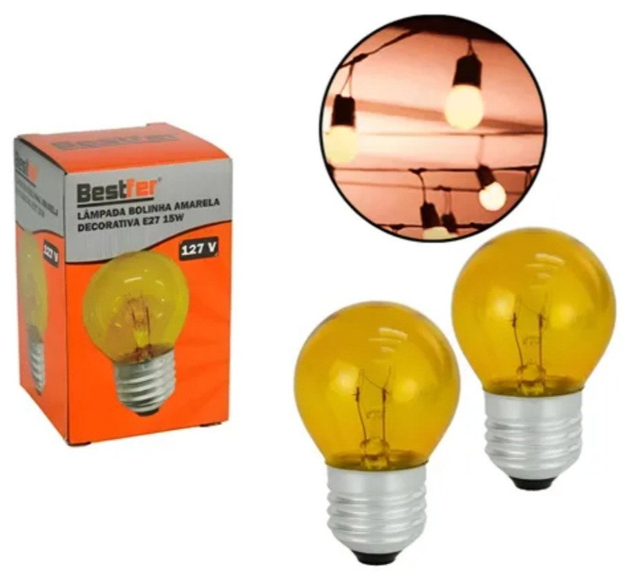 LAMPADA BOLINHA AMARELA DECORATIVA E27 15W 220V REF: BFH2668