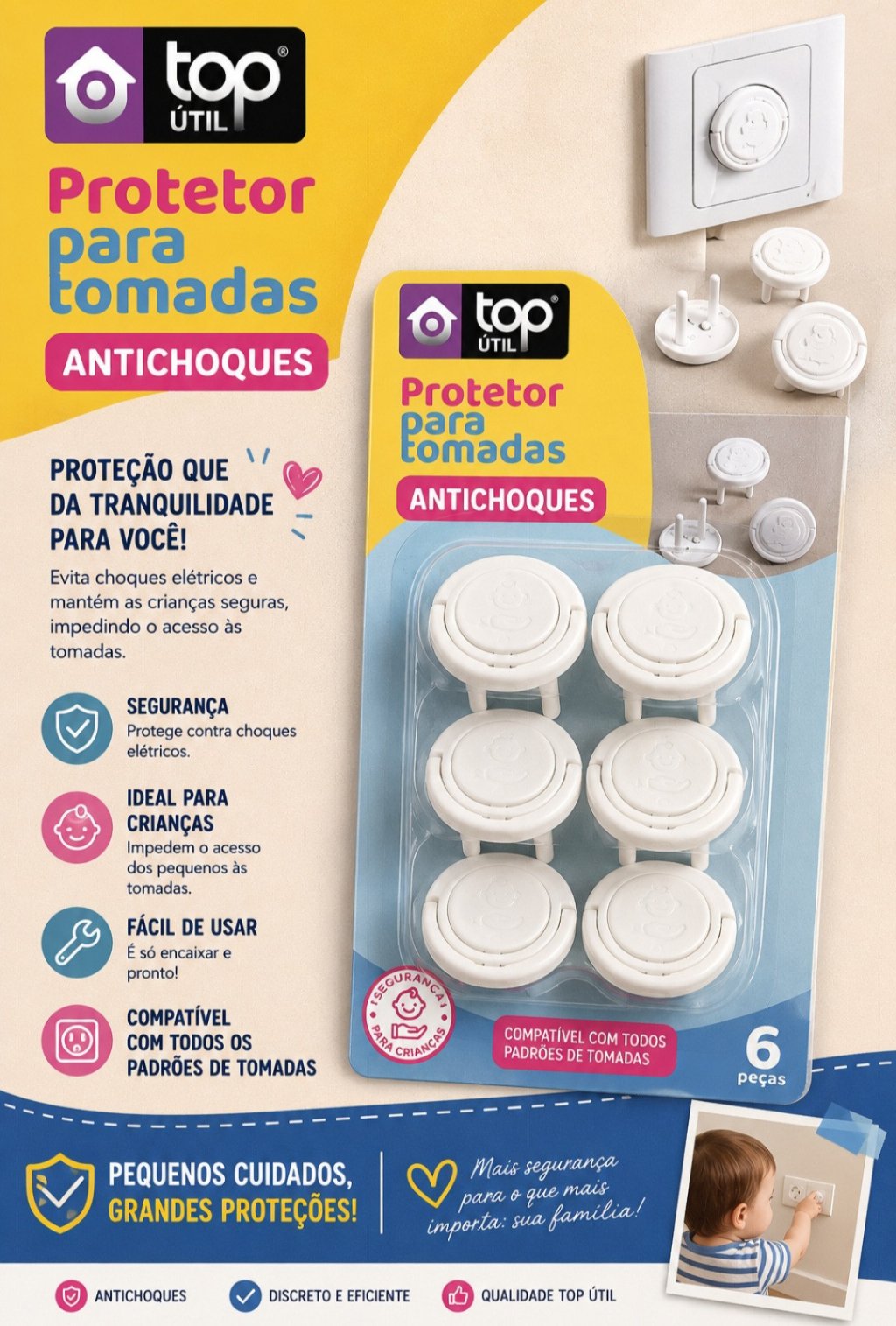 PROTETOR DE TOMADAS ANTICHOQUE COM 6PCS REF: TOP2510