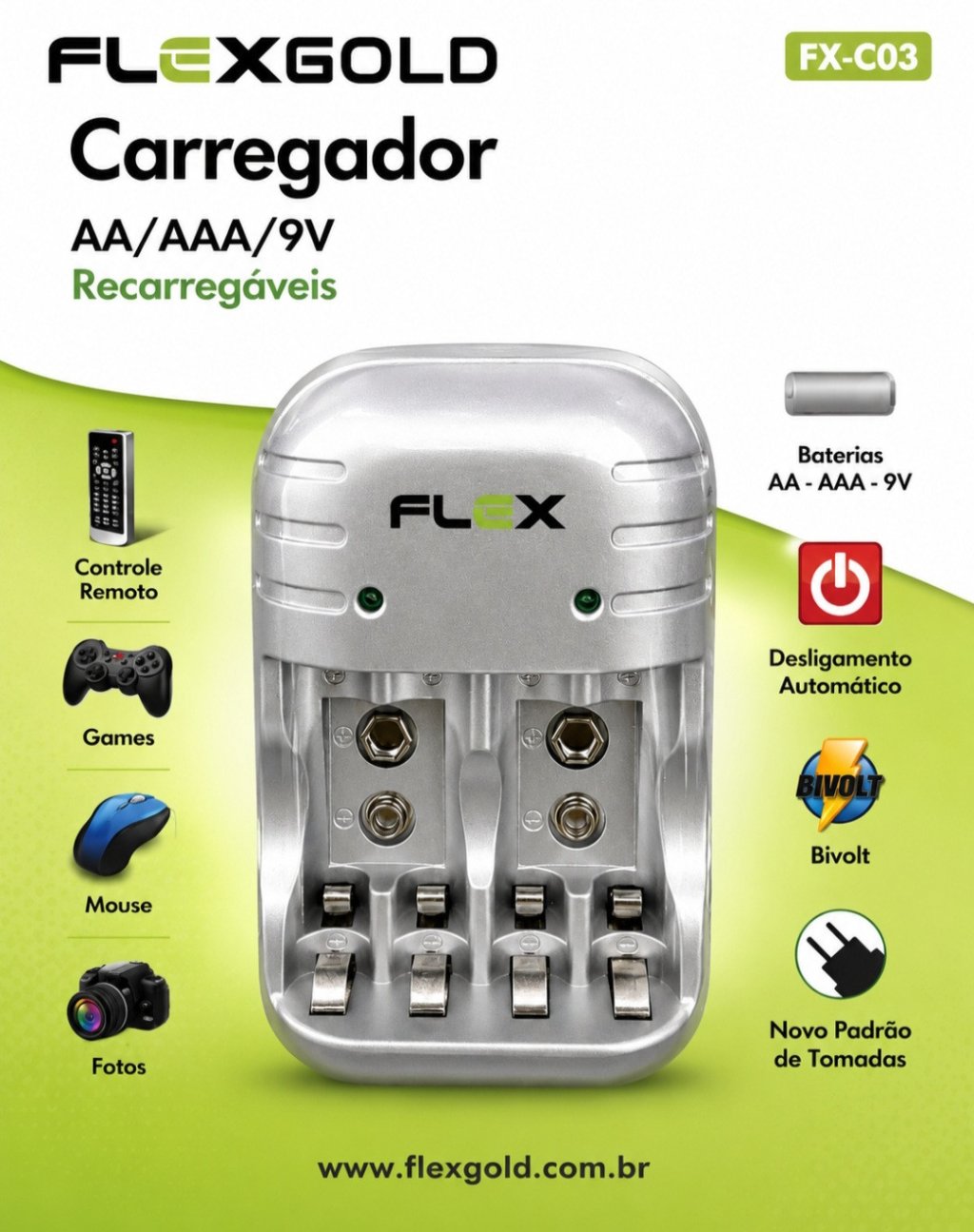 CARREGADOR DE BATERIA AA/AAA 9V REF: 8042