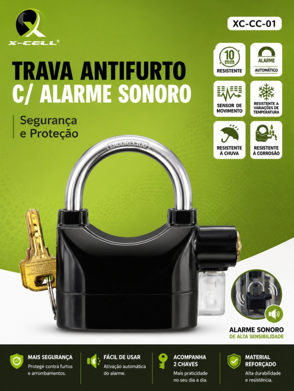 TRAVA ANTIFURTO C/ ALARME SONORO REF: XC-CC-01