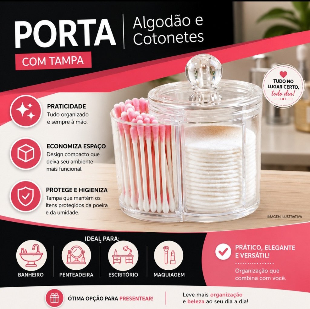 PORTA ALGODÃO E CONTONETES 9,7X7X8CM 500ML REF: IM46296