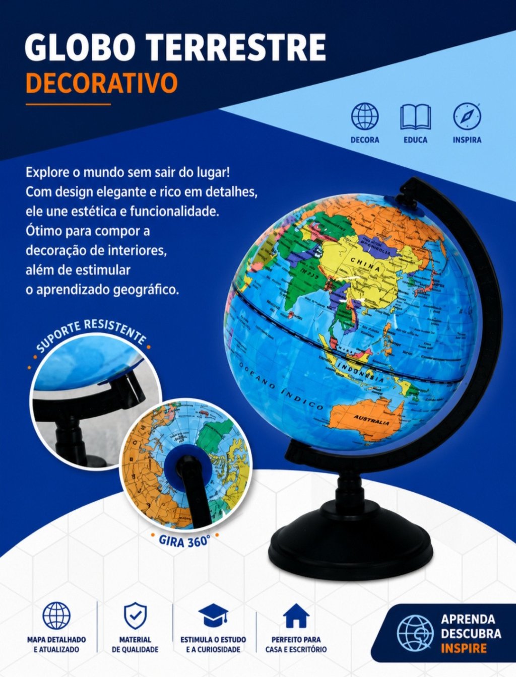 GLOBO TERRESTRE DECORATIVO 15,5CM X 22CM REF: 7618