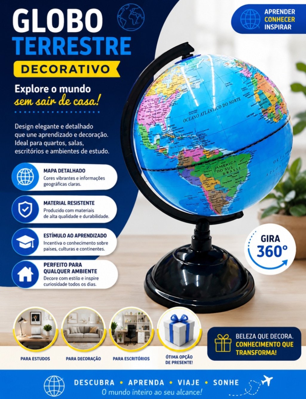 GLOBO TERRESTRE DECORATIVO MATERIAL PVC 21,7CM X 30,5CM REF: 7710