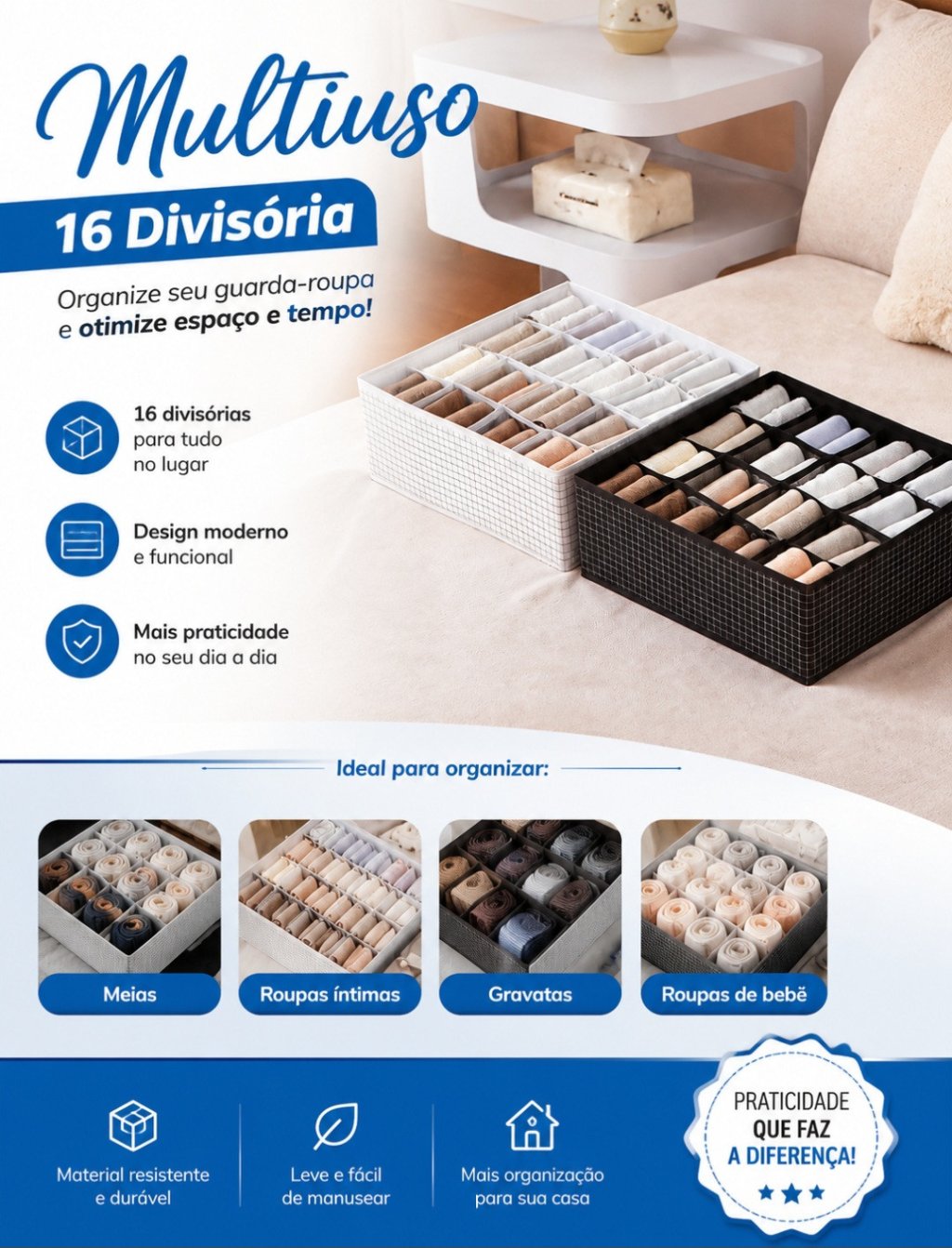 ORGANIZADOR PARA GAVETAS 16 DIVISORIAS 32CMX32CMX10CM  REF: 8088
