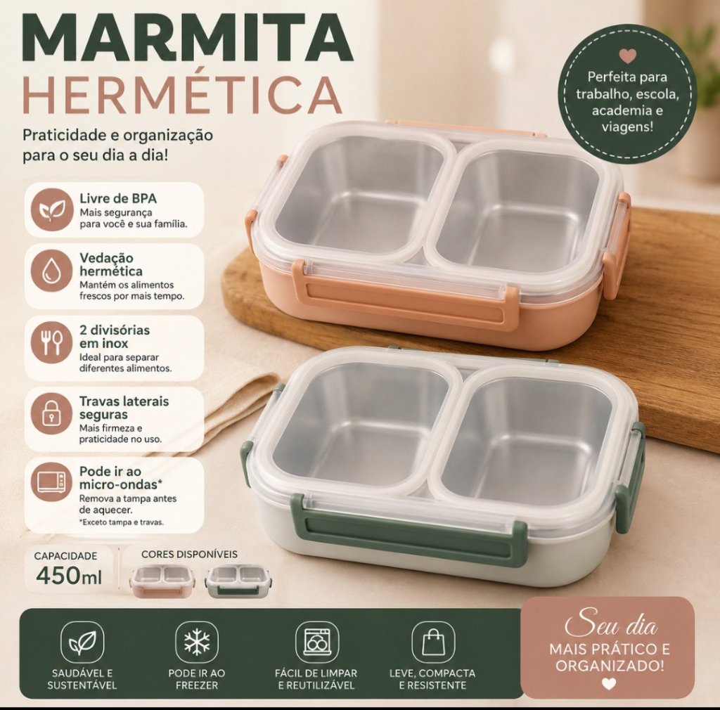 MARMITA DE PLASTICO COM 2 DIVISORIAS REF: 8086