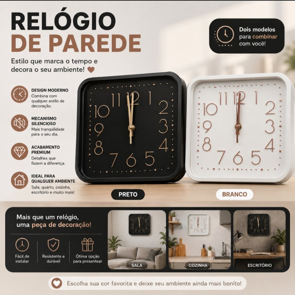RELOGIO DE PAREDE QUADRADO 20CM REF: 8090