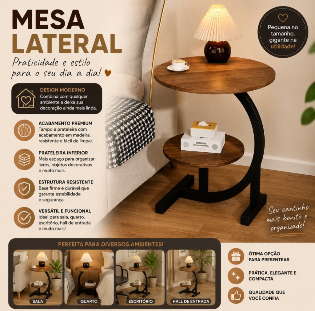 MESA DE CENTRO E MADEIRA COM BASE 40CMX30X60CM  REF: 8087