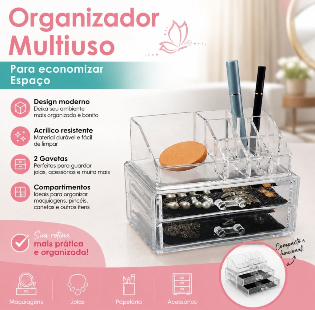 ORGANIZADOR MULTIUSO EM ACRILICO 18.5CMX10.2CMX16CM REF: 8137