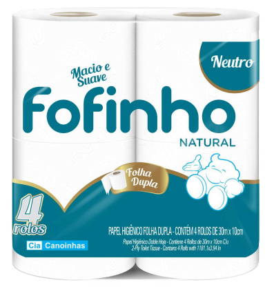 PAPEL HIG. FOFINHO NATURAL FOLHA DUPLA PACOTE COM 4 ROLOS