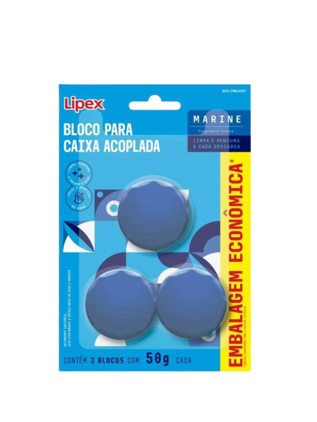 BLOCO PARA CAIXA ACOPLADA MARINE 50g CARTELA C/3 UND- LIPEX