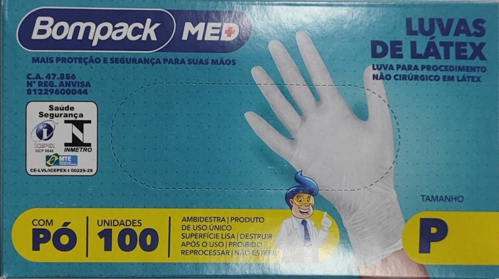 LUVA LATEX BOMPACK MED P/PROCED. C/PO P C/100