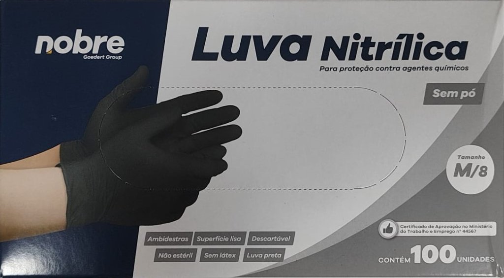 	LUVA NITRILICA S/PO PRETA M C/ 100 - NOBRE
