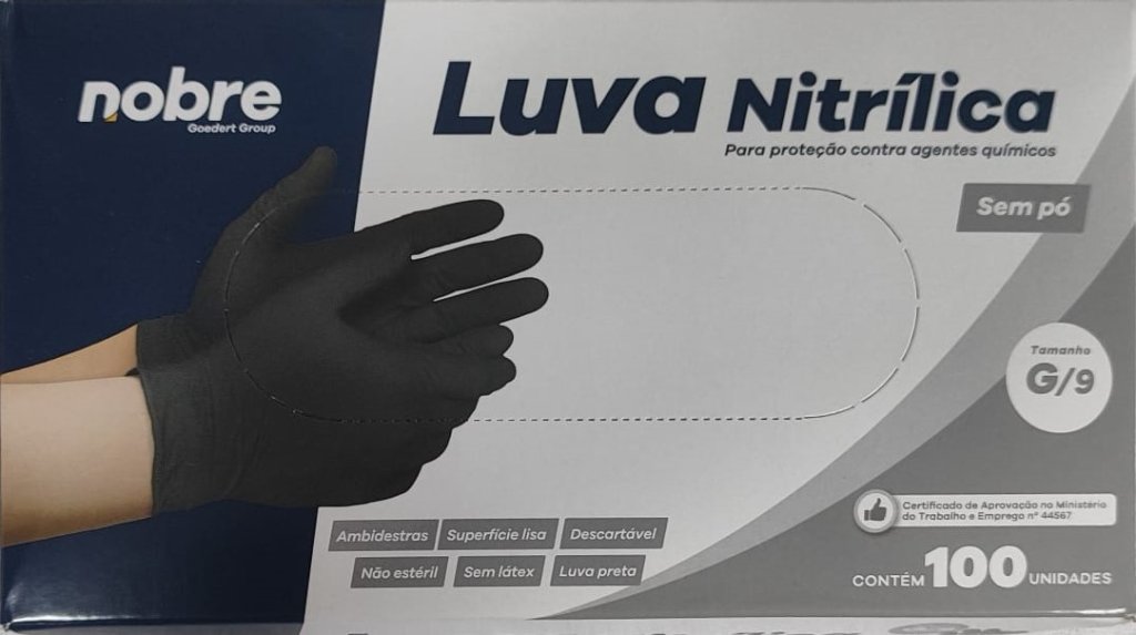 Luva nitrilica s/po p/protecao contra agentes quimicos c/100unid (nao esteril) 