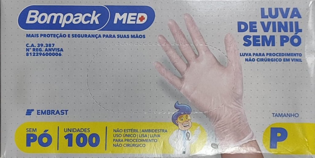 LUVA VINIL BOMPACK P MED S/PO P/PROCED