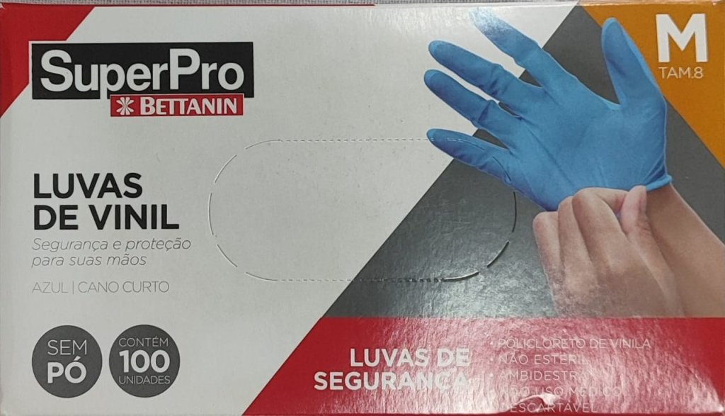 LUVA VINIL DESCART AZUL S/PO M