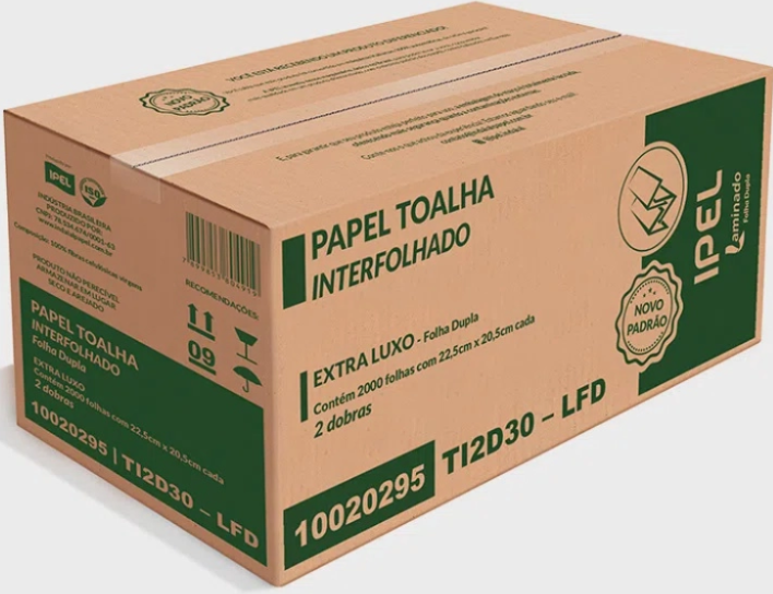 Papel Toalha Interfolhada 2 dobras FS Ipel Fit ELX 22,5cm x 20,5cm 19g