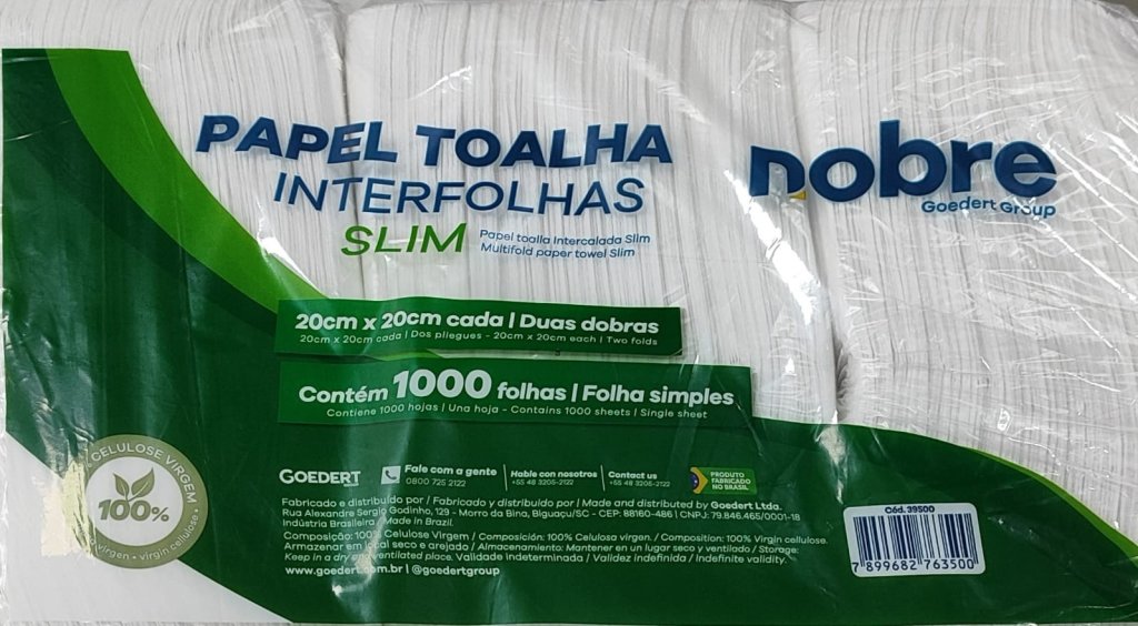 PAPEL TOALHA INTERFOLHA C/1000 20X20 CELULOSE NOBRE SLIM