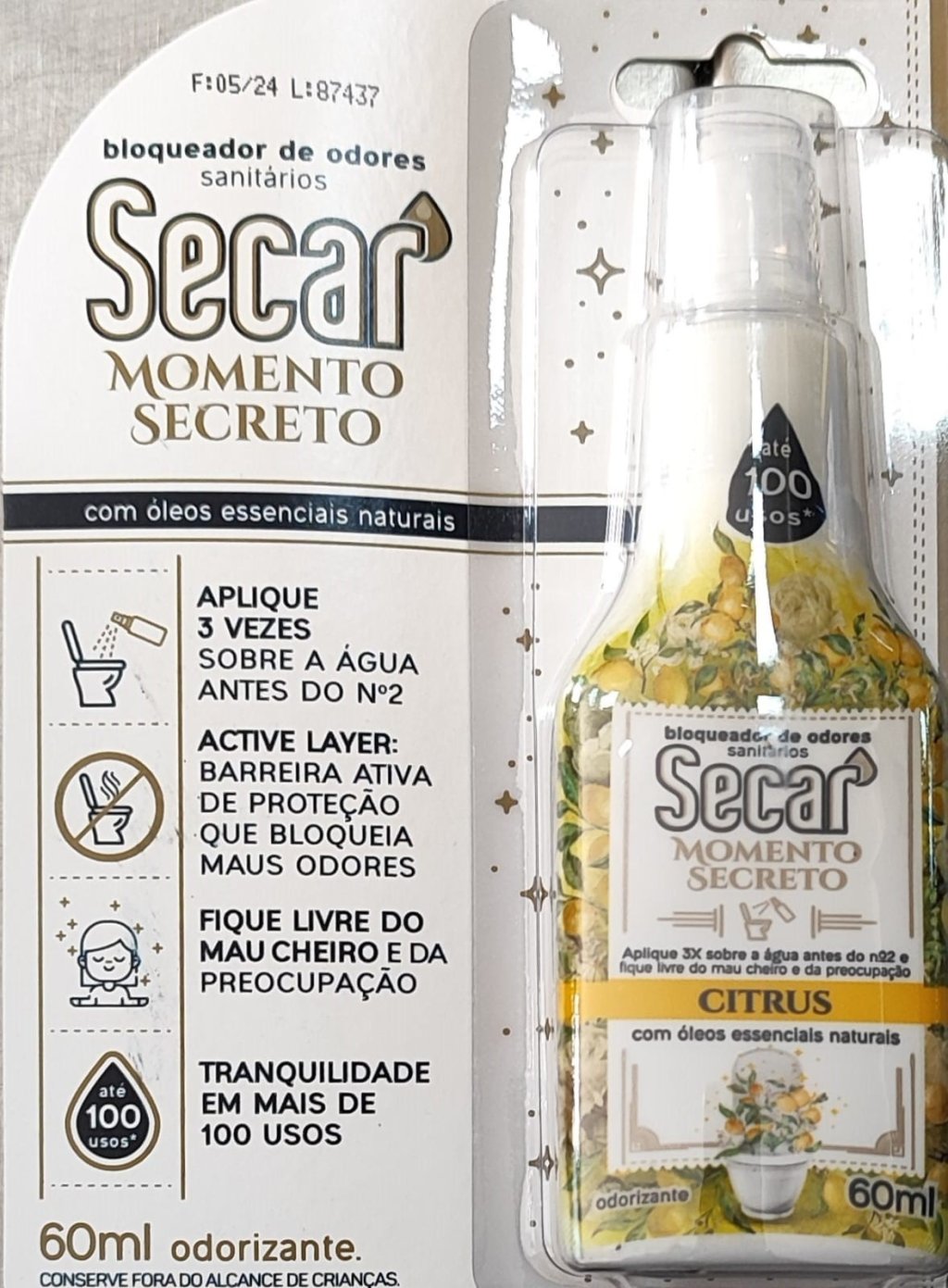 BLOQUEADOR DE ODORES SANIT. SECAR MOMENTO SECRETO CITRUS 60ML