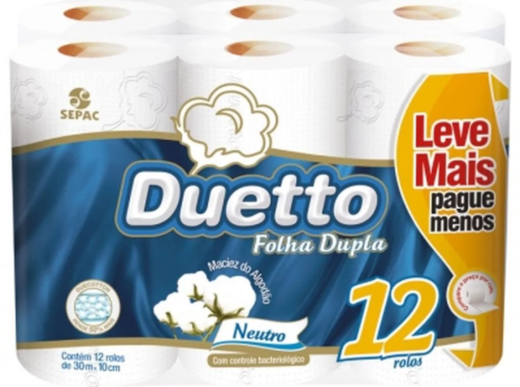 PAPEL HIGIENICO FOLHA DUPLA DUETTO 12 ROLOS DE 30M