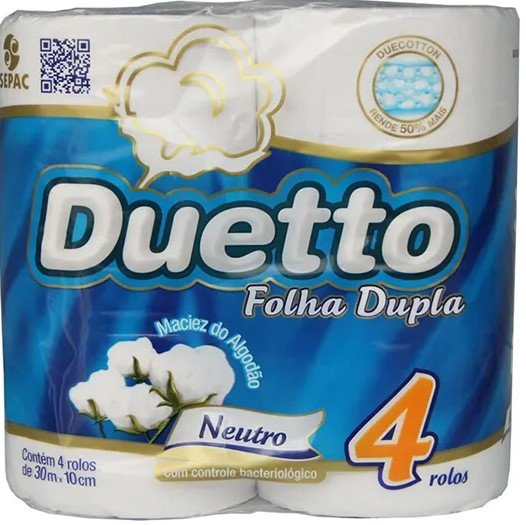 PAPEL HIGIENICO FOLHA DUPLA DUETTO 4 ROLOS DE 30M