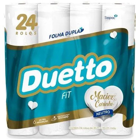 PAPEL HIGIENICO FOLHA DUPLA DUETTO FIT 24 ROLOS DE 30M