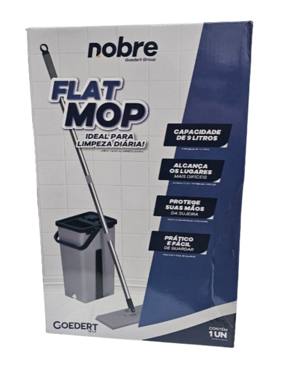 Flat mop (balde 9l c/espremedor, e 1 refil de microfibra) - Nobre