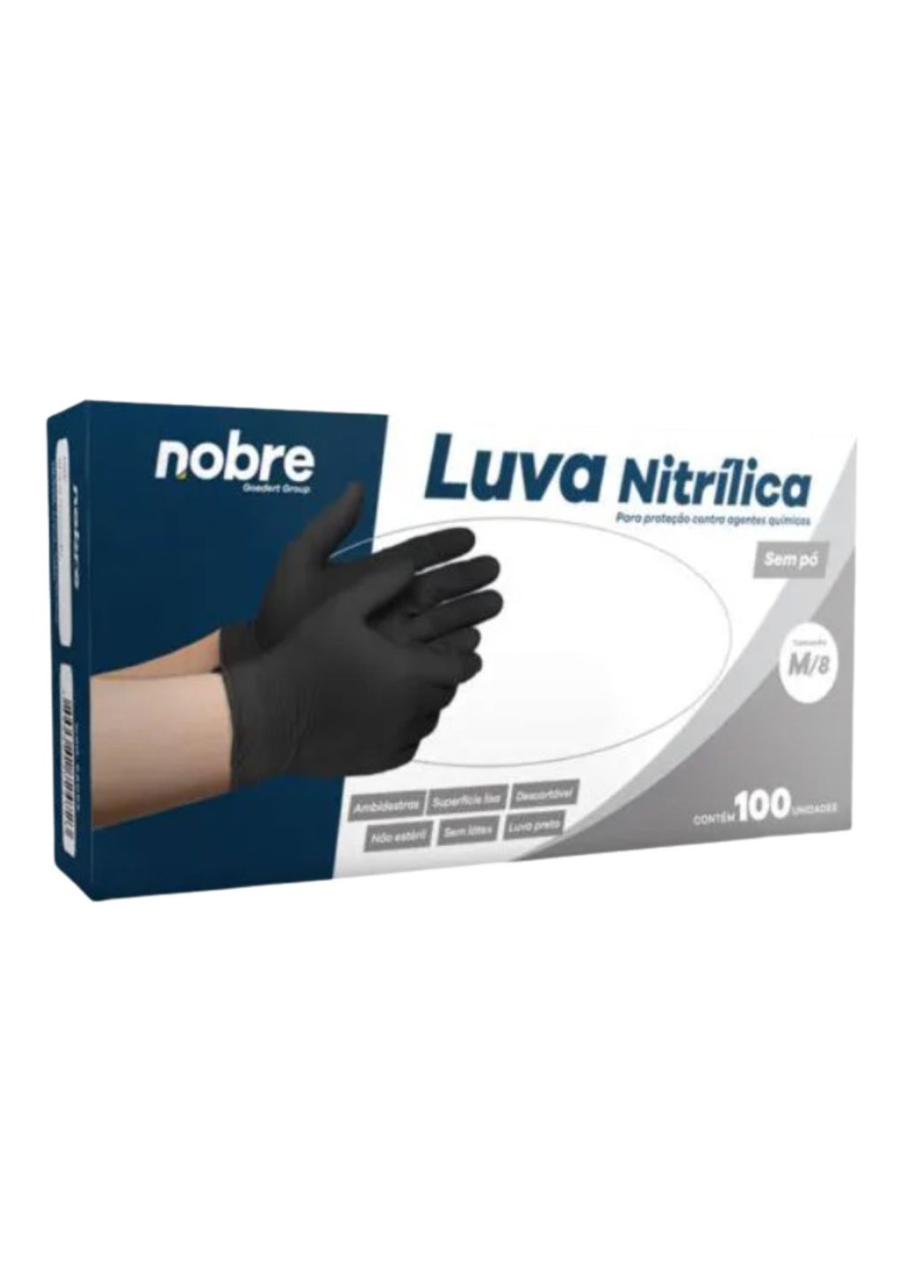 LUVA NITRILICA S/PO PRETA M C/ 100 - NOBRE