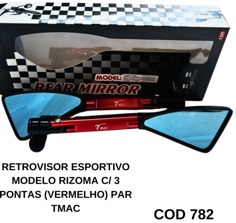 RETROVISOR ESPORTIVO MODELO RIZOMA C/ 3 PONTAS (VERMELHO) PAR TMAC