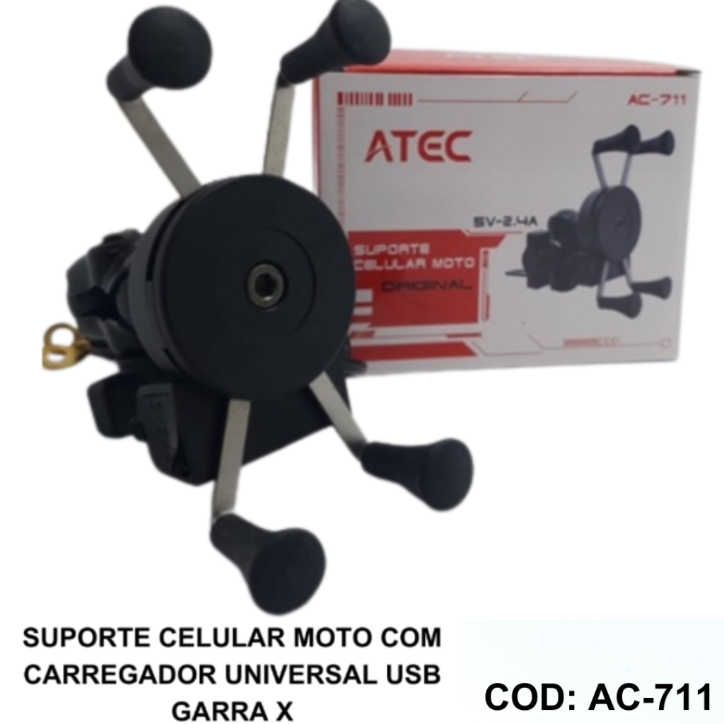 SUPORTE DE CELULAR MOTOS UNIVERSAL (COM CARREGADOR)