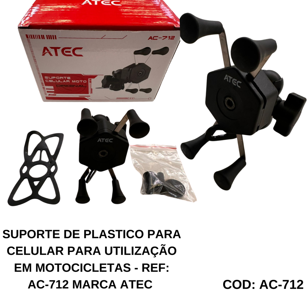 SUPORTE DE PLASTICO PARA CELULAR PARA UTILIZAÇÃO EM MOTOCICLETAS - REF: AC-712 MARCA ATEC