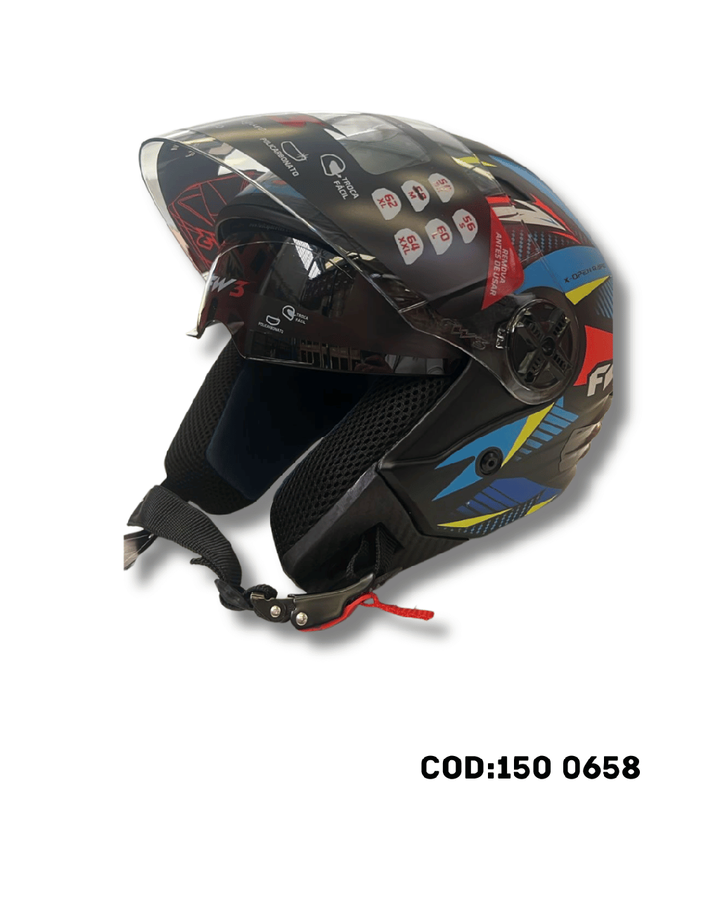 CAPACETE ABERTO FW3 UPRAPID AZUL/ AMARELO 58