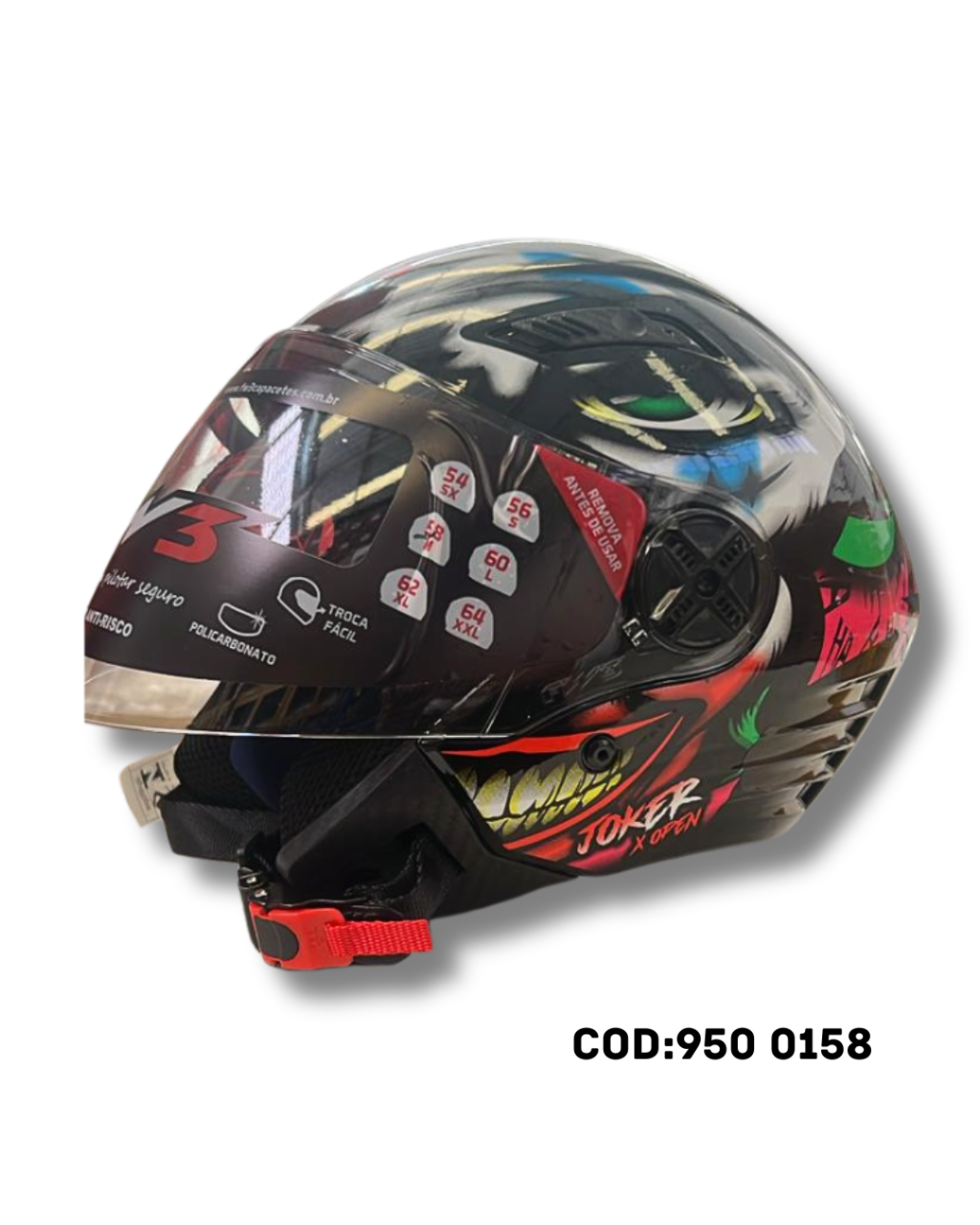 CAPACETE ABERTO FW3 JOKER PRETO BRILHANTE 58'