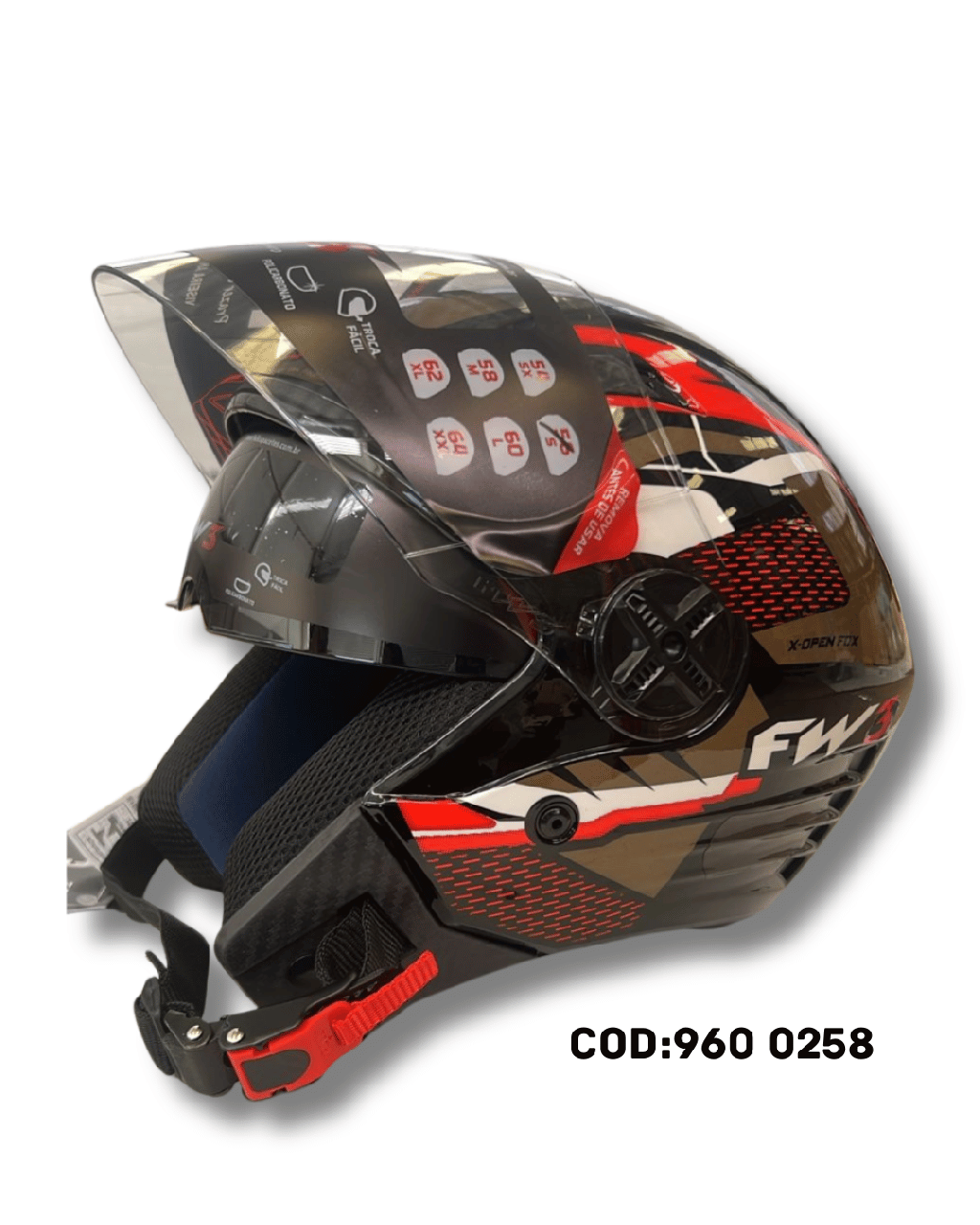 CAPACETE ABERTO FW3 UP FOX DOURADO/ VERMELHO 58'