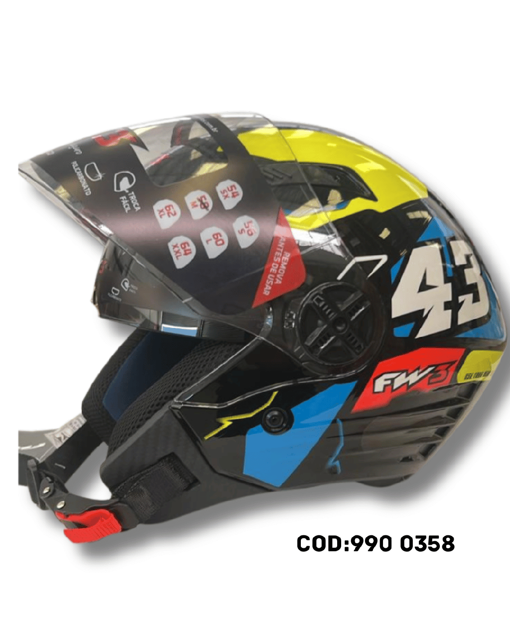 CAPACETE ABERTO FW3 UP43 AMARELO/ AZUL 