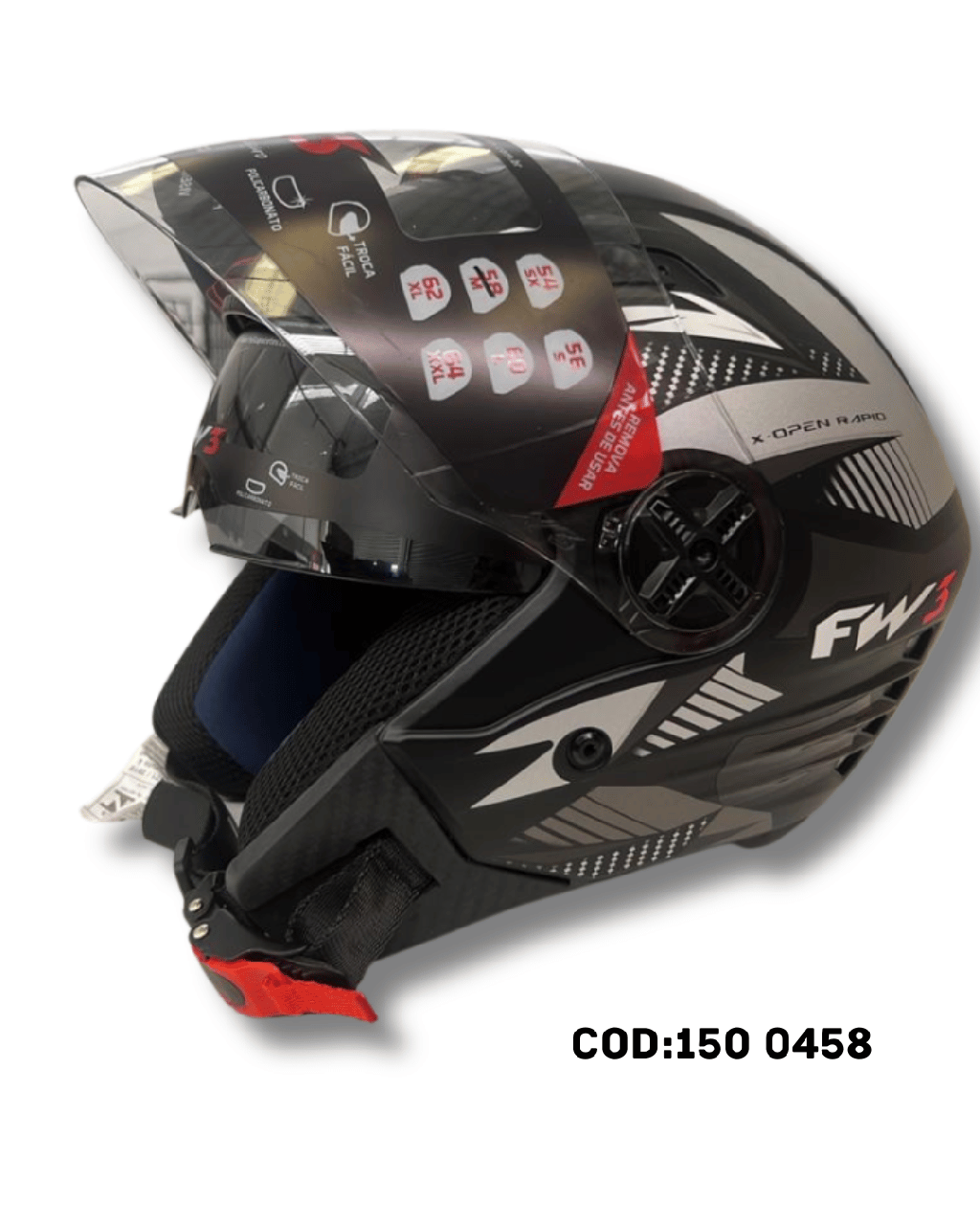 CAPACETE ABERTO FW3 UPRAPID PRETO/ GRAFITE