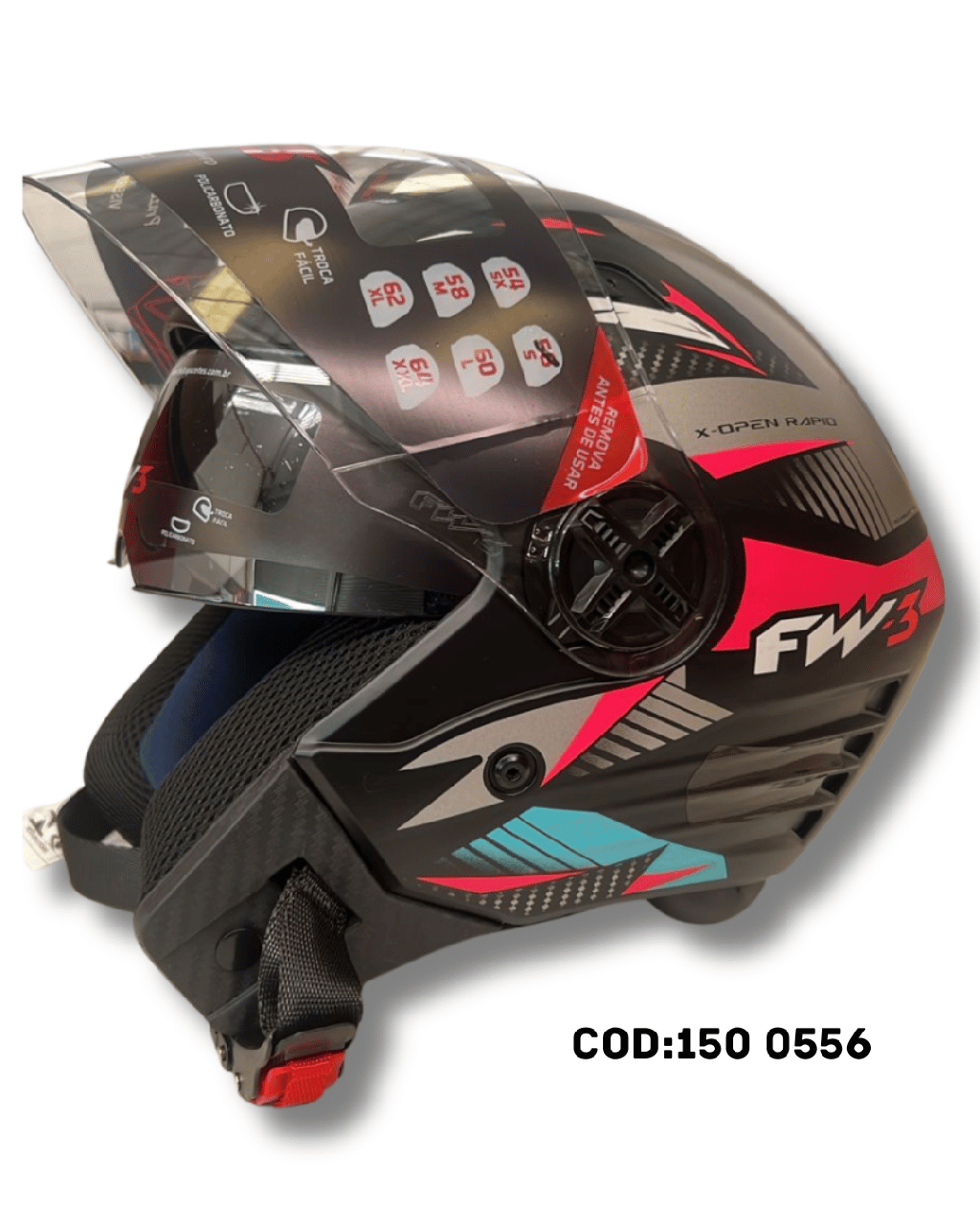 CAPACETE ABERTO FW3 UPRAPID PRETO/ ROSA TIFFANY