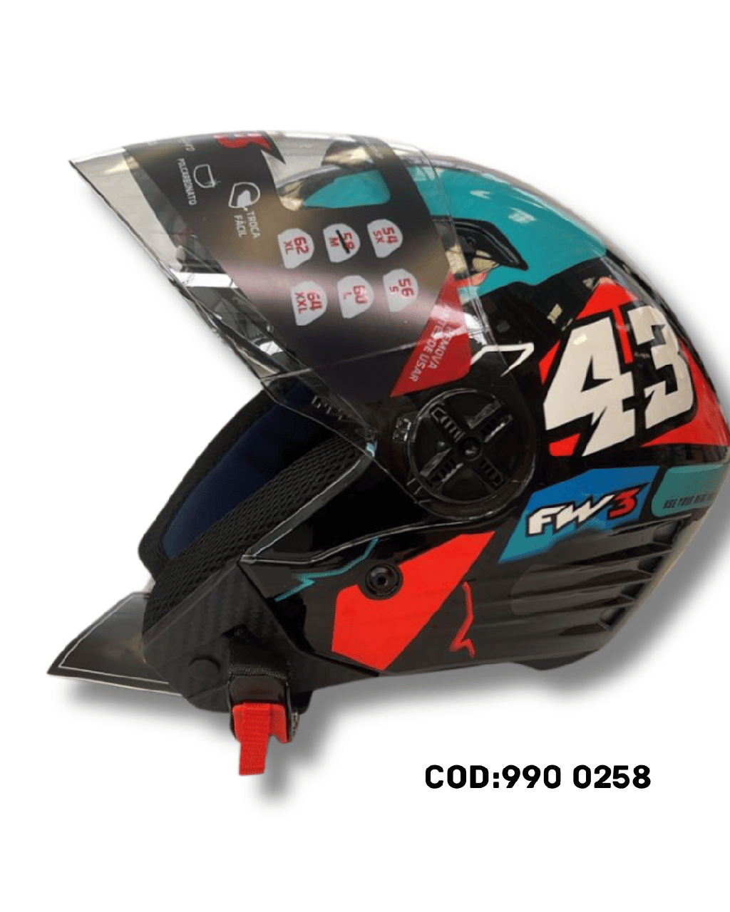 CAPACETE ABERTO FW3 UP43 AZUL/ VERMELHO