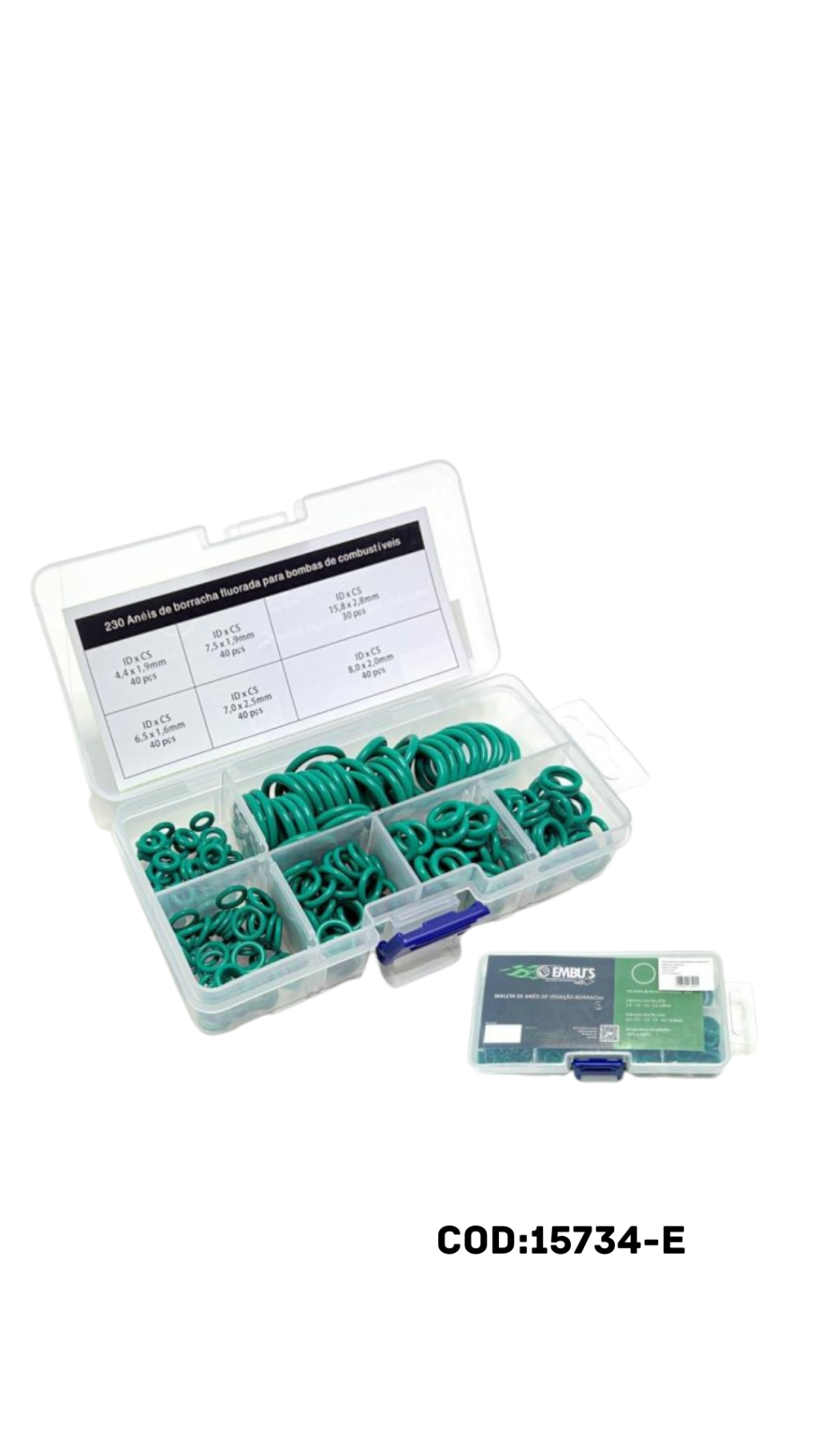 MALETA ANEIS VEDACAO FLUORADA BOMBA E BICOS COMBUS TIVEL 6 MEDIDAS C/230 PECAS EMBUS