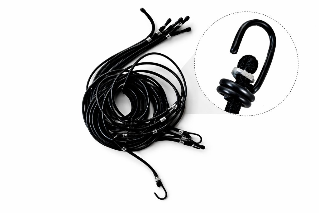 CORDA ELÁSTICA 1.5MT PRETA GANCHO FERRO (PACOTE C/10)