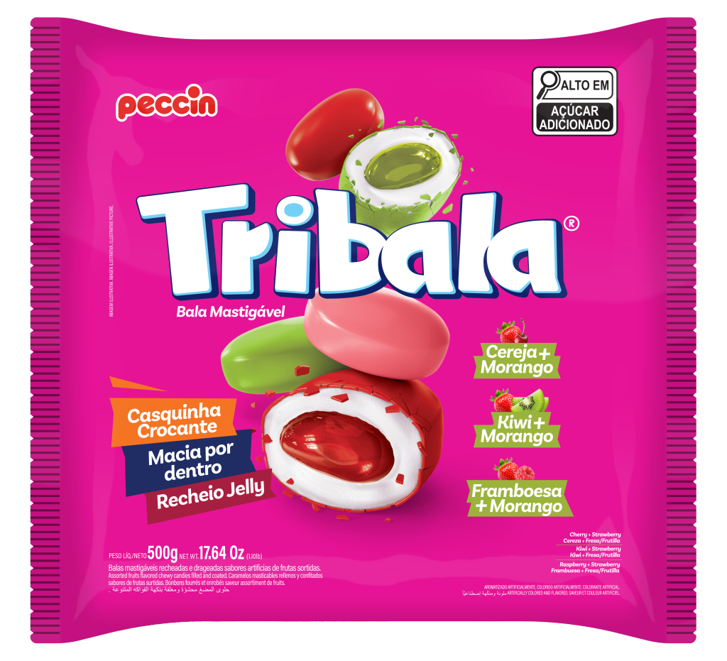 1474 - BALA TRIBALA 500G FRAMBOESA/CEREJA/KIWI