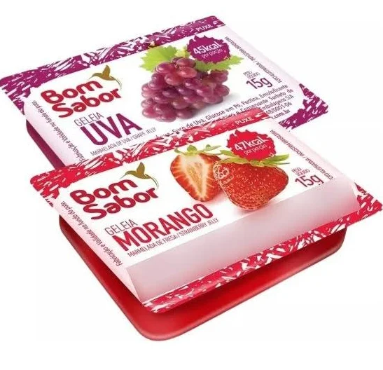 5750 - BLISTER GELEIA MORANGO/UVA 15g C/144un - BOM SABOR