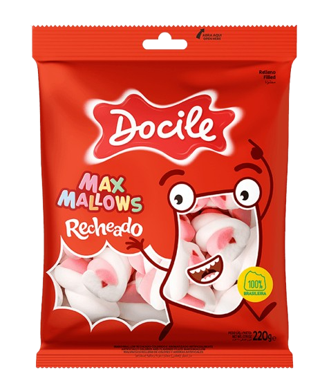 16822 - MARSHMALLOW RECH TWIST ROSA/BRANC BAUN C/MOR 220g - DOCILE