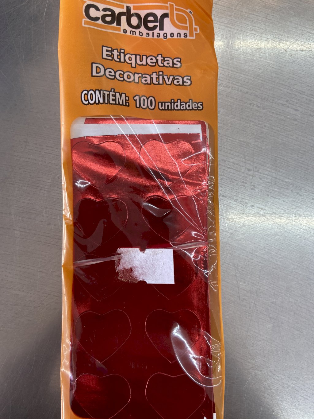 2729 - ETIQUETA CORACAO VERMELHO C/100un - PC/CROMUS